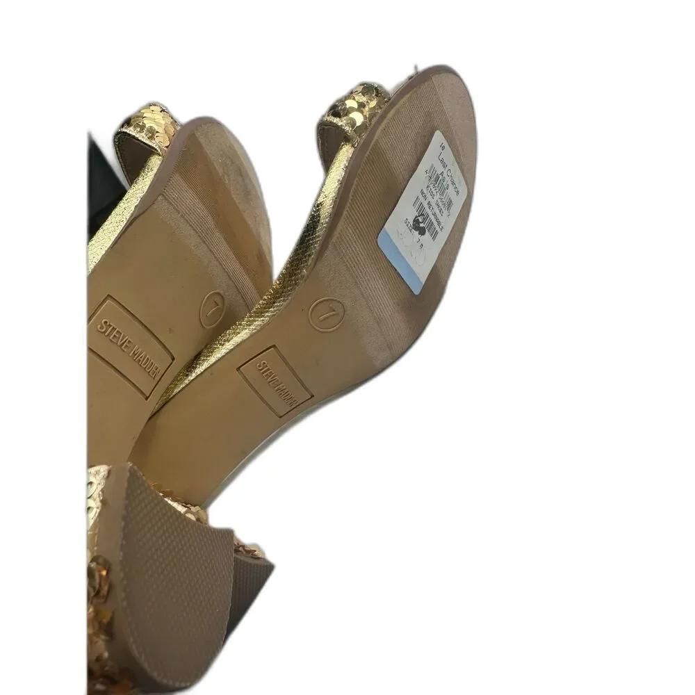 Steve Madden Block Heel Sandals 7 Y2K Sparkly Event Dressy Wedding Gold Carrson